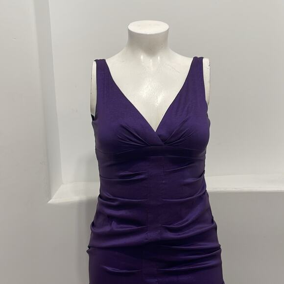 XSCAPE Ny Joanna Chen Ruched Mermaid Taffeta Gown Purple Sleeveless Size 14 - Picture 7 of 13